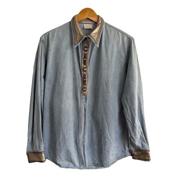 Vintage Denim Shirt – Rhinestone Buttons Western Style - Picture 1 of 9